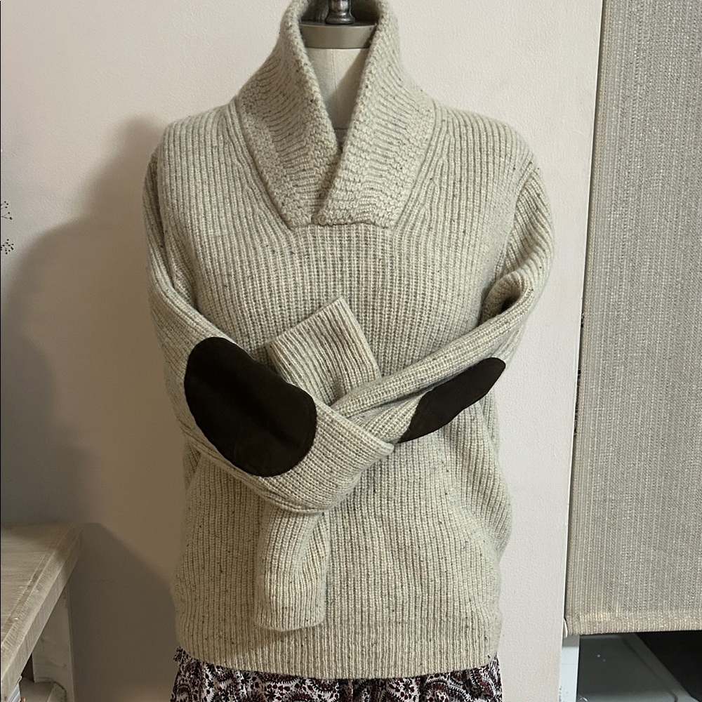 Vintage j crew Shetland wool Wallace & Barnes mock neck beige knit sweater M